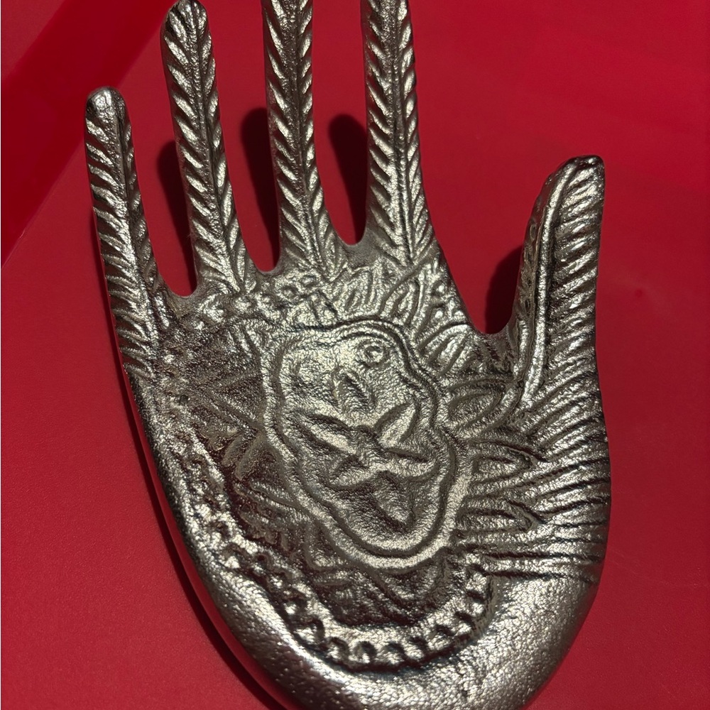 Hand-Shaped Decorative Metal Tray — Silver